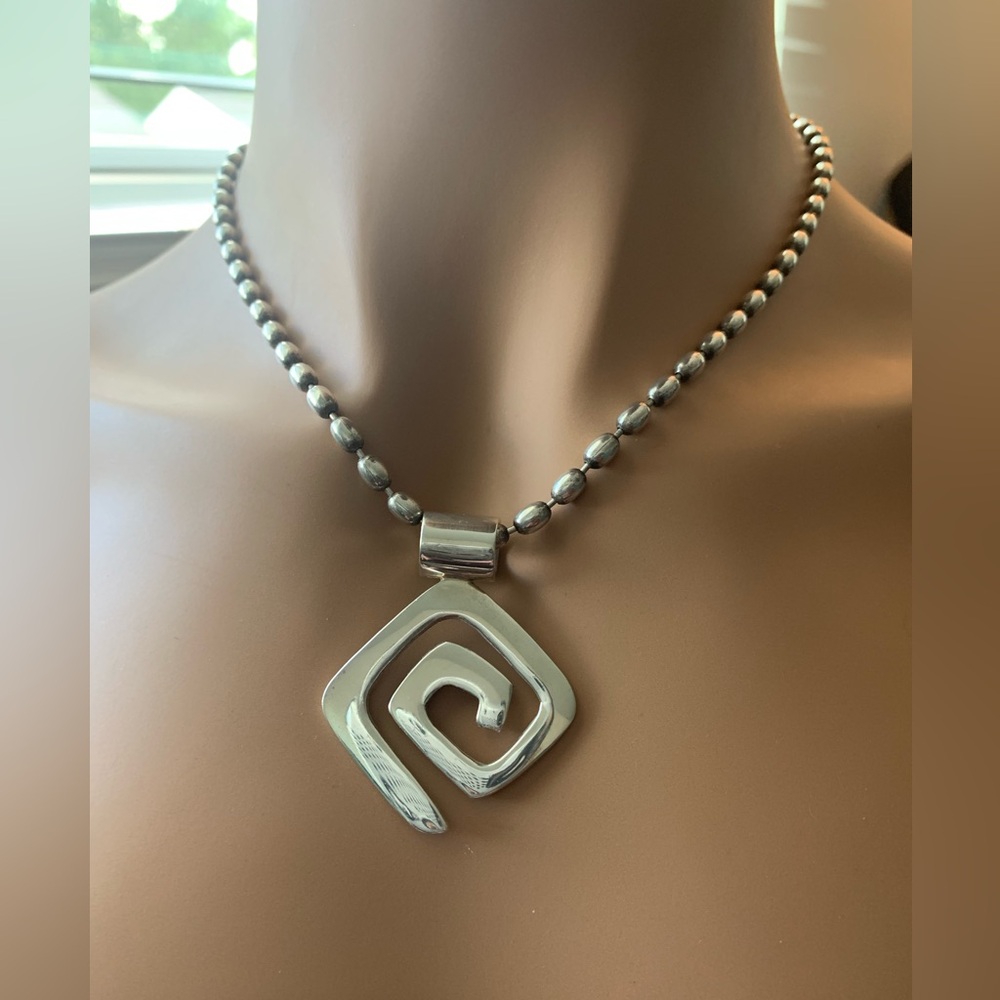 Silpada TAG TEAM - STERLING RARE HTF Spiral Pendant & Bubble Link Chain Necklace